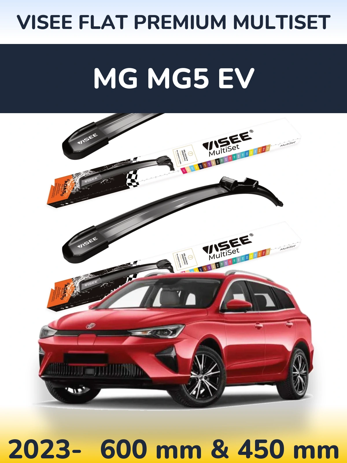 Front wiper blade set VISEE FLAT PREMIUM MultiSet 600 & 450 mm for MG MG5 EV 2023-2026