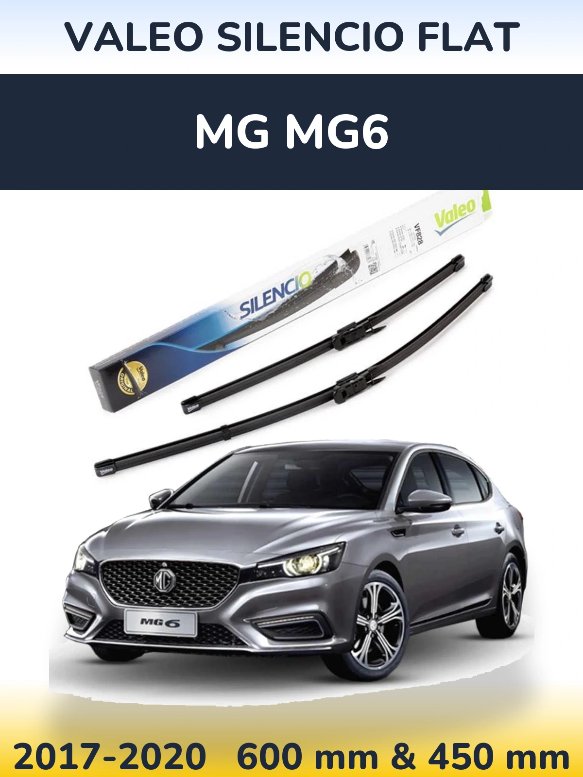 Front wiper blade set Valeo Silencio Flat 600 & 450 mm for MG MG6 2017-2020
