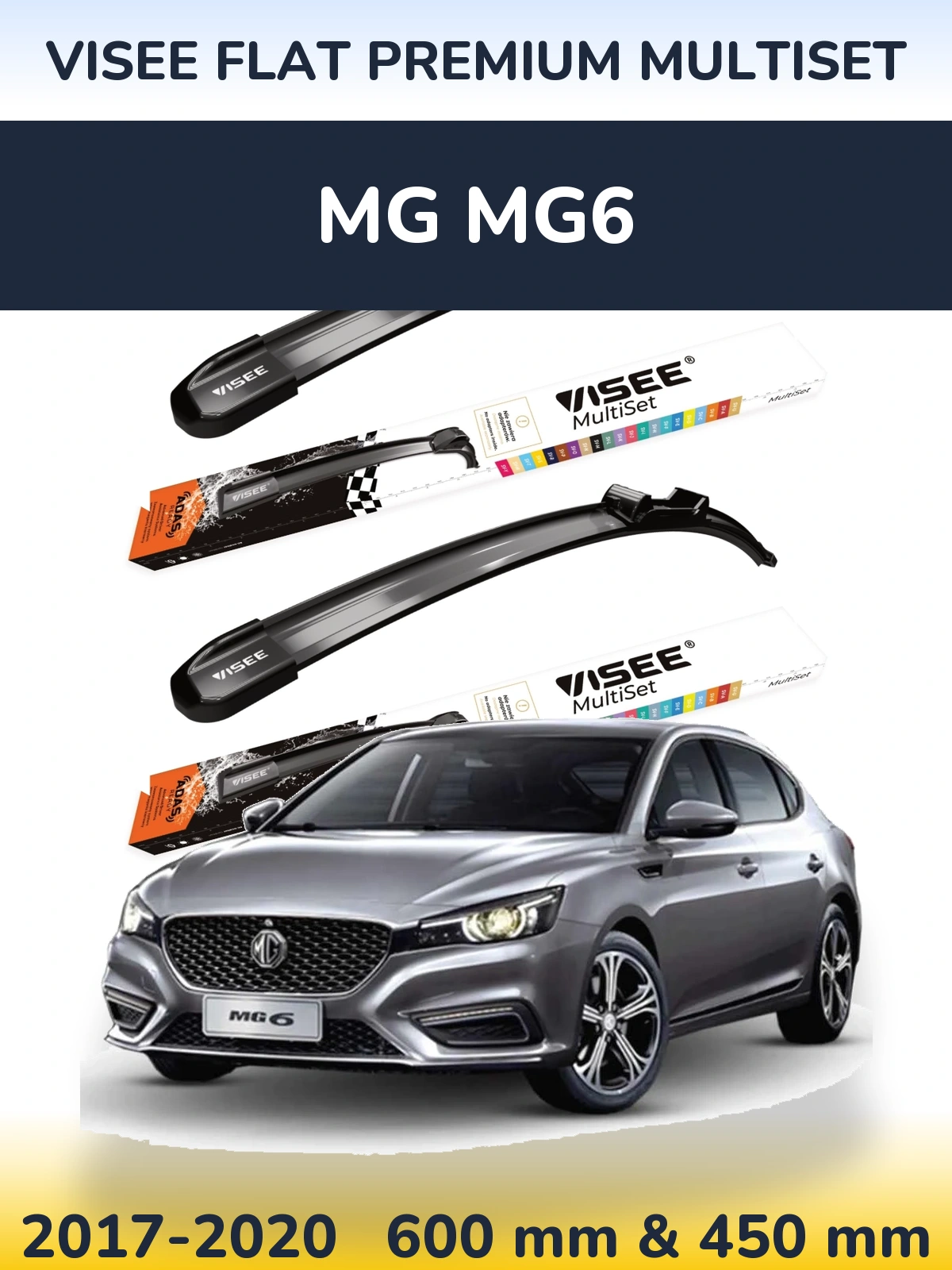 Front wiper blade set VISEE FLAT PREMIUM MultiSet 600 & 450 mm for MG MG6 2017-2020