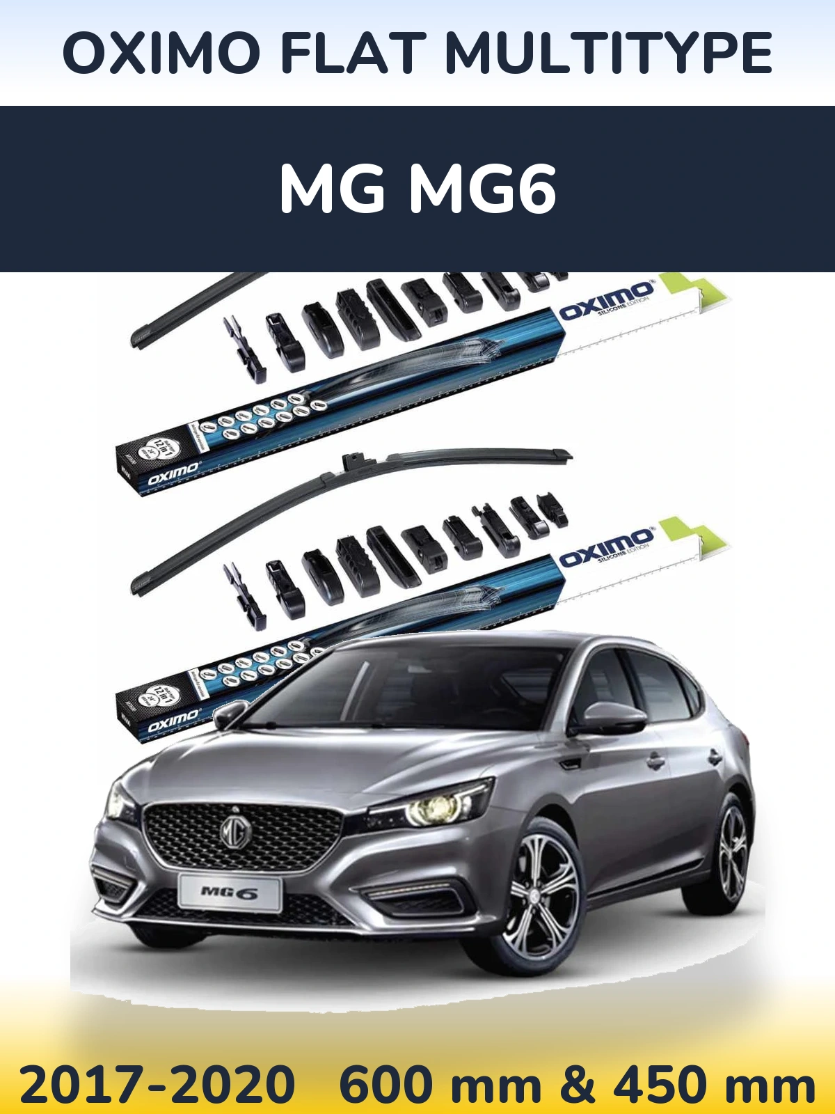 Комплект передніх щіток Oximo Flat MultiТипe 600 & 450 мм для MG MG6 2017-2020