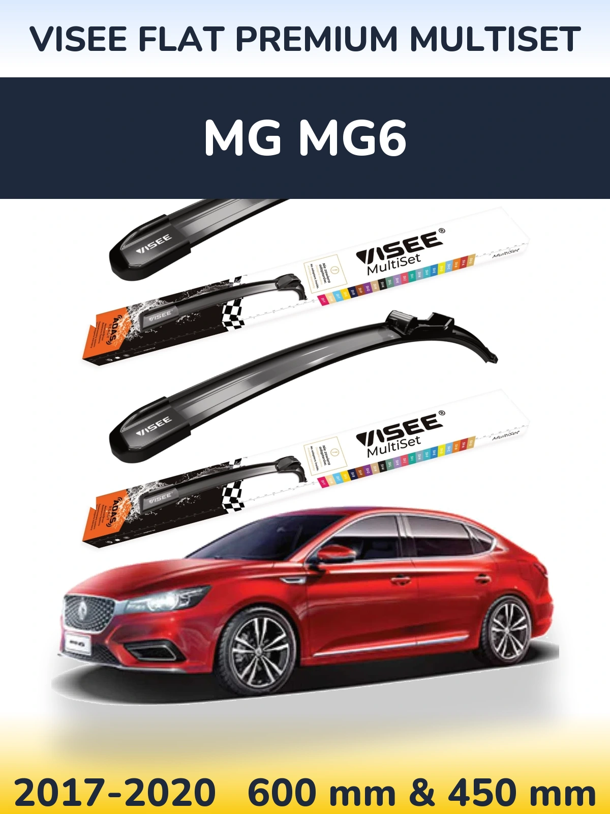 Front wiper blade set VISEE FLAT PREMIUM MultiSet 600 & 450 мм for MG MG6 2017-2020