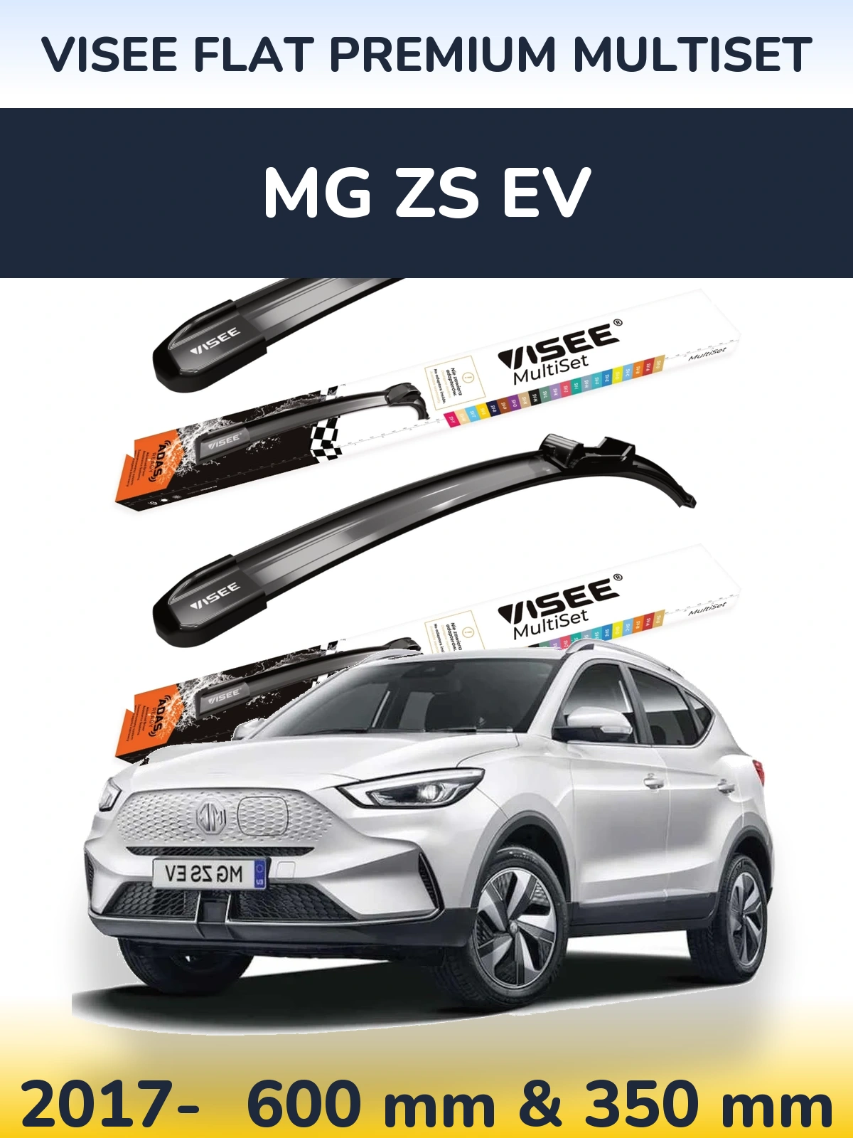 Front wiper blade set VISEE FLAT PREMIUM MultiSet 600 & 350 мм for MG ZS EV 2017-2026