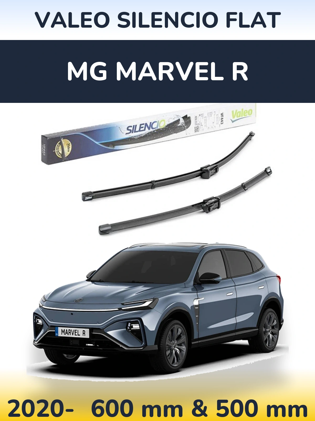 Комплект передних дворников Valeo Silencio Flat 600 & 500 мм для MG Marvel R 2020-2026