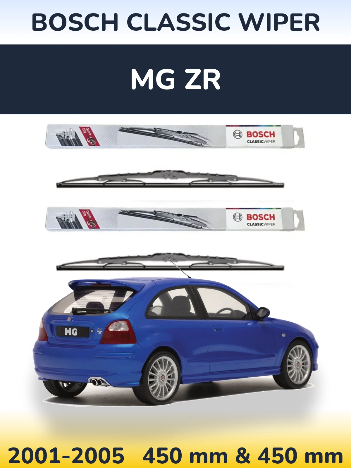Komplet przednich wycieraczek BOSCH Classic Wiper 450 & 450 mm do MG ZR 2001-2005