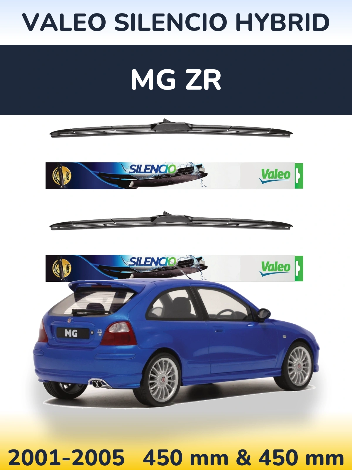 Front wiper blade set Valeo Silencio Hybrid 450 & 450 мм for MG ZR 2001-2005