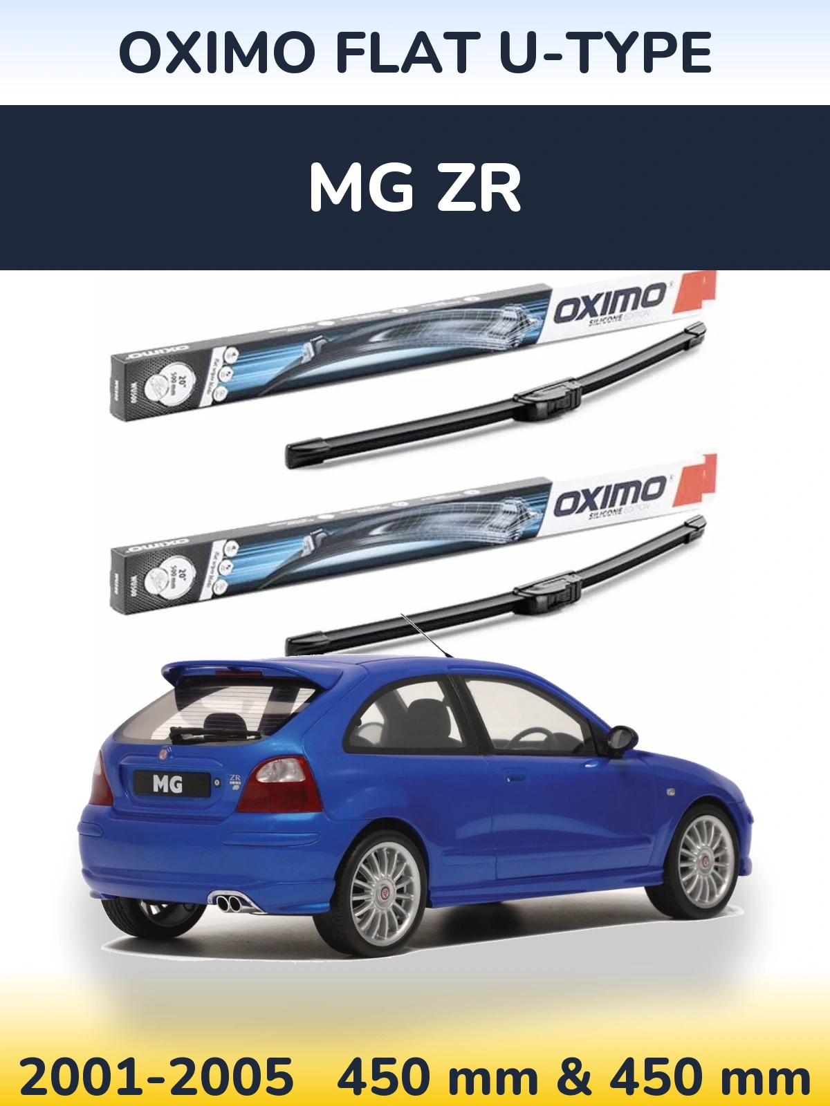 Front wiper blade set Oximo Flat U-type 450 & 450 мм for MG ZR 2001-2005