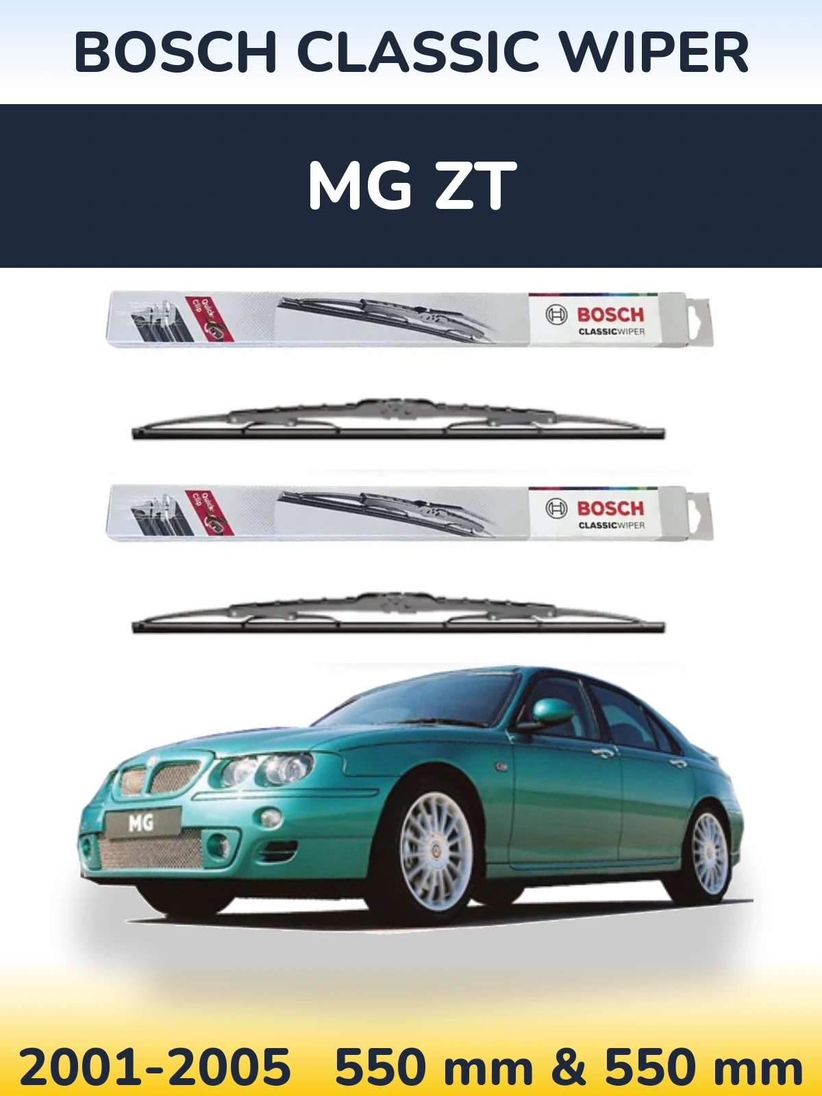 Front wiper blade set BOSCH Classic Wiper 550 & 550 мм for MG ZT 2001-2005