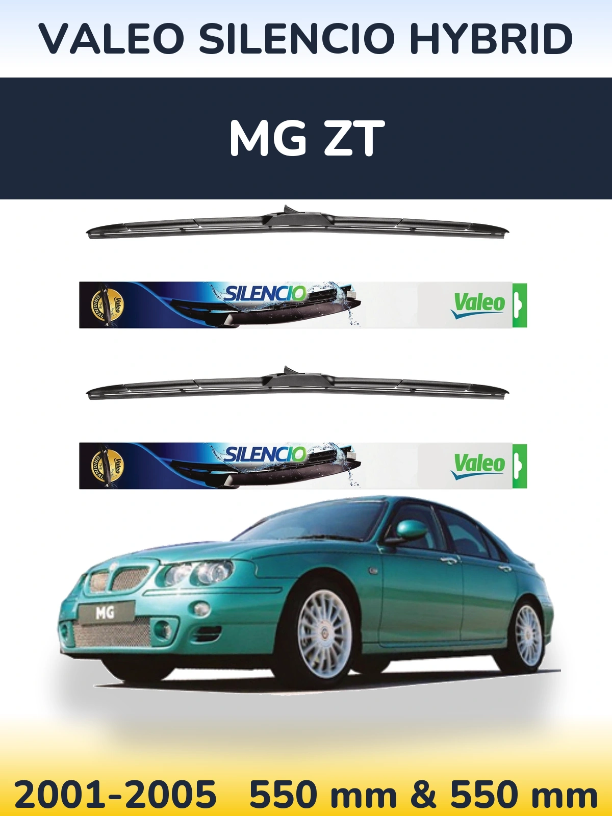 Komplet przednich wycieraczek Valeo Silencio Hybrid 550 & 550 mm do MG ZT 2001-2005
