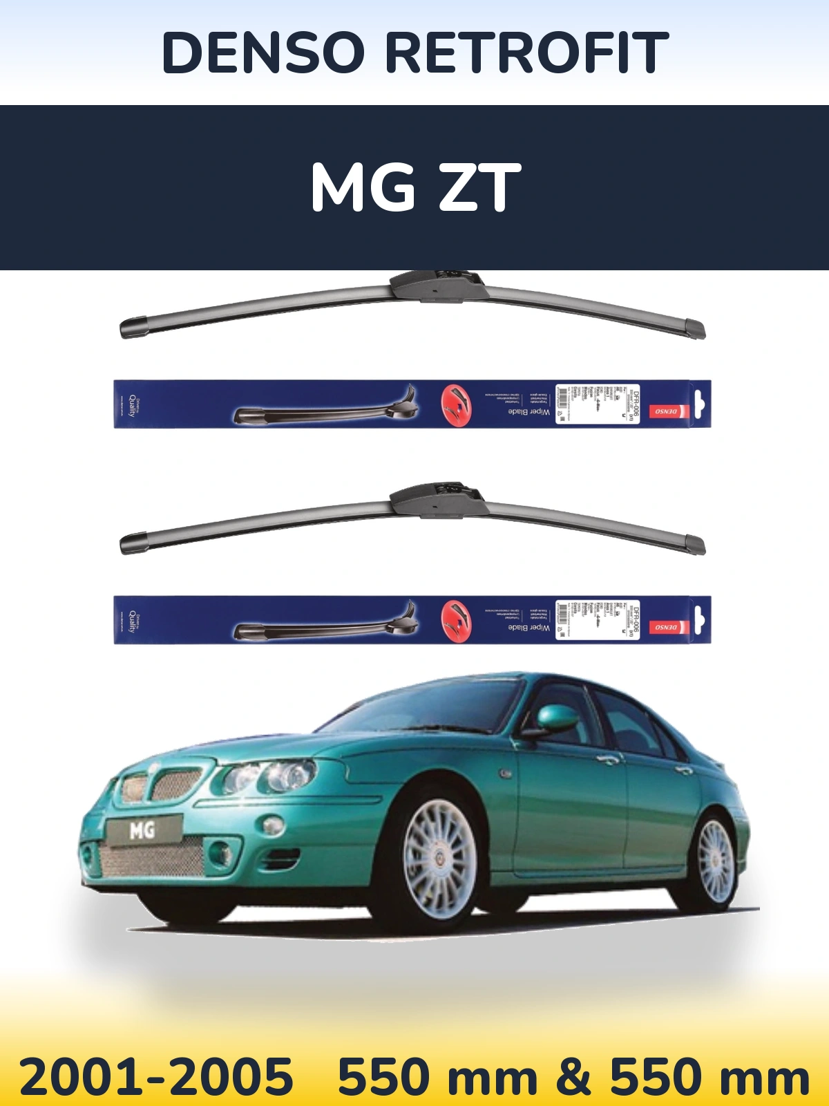 Front wiper blade set Denso Retrofit 550 & 550 mm for MG ZT 2001-2005