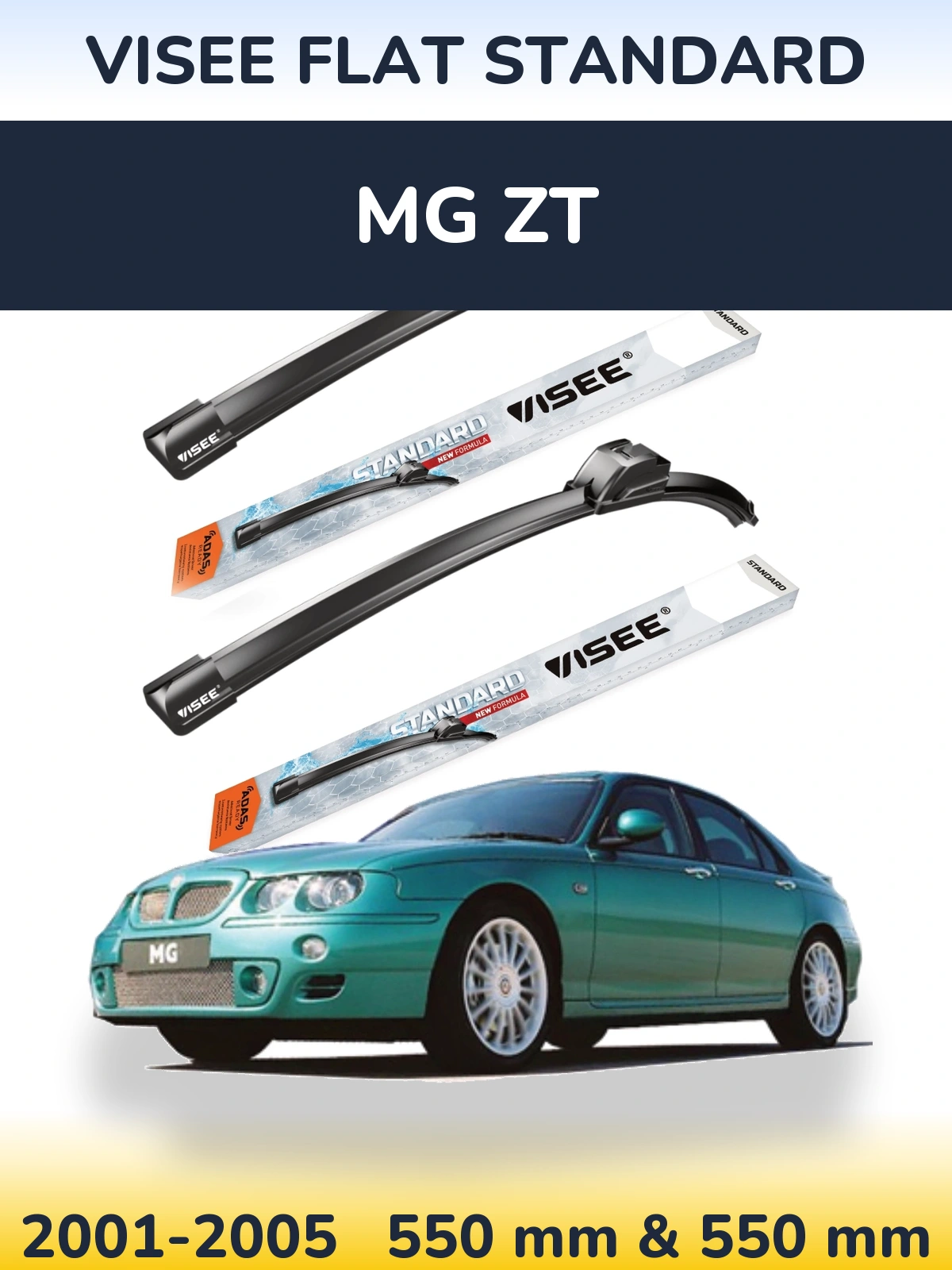 Front wiper blade set VISEE FLAT STANDARD 550 & 550 мм for MG ZT 2001-2005