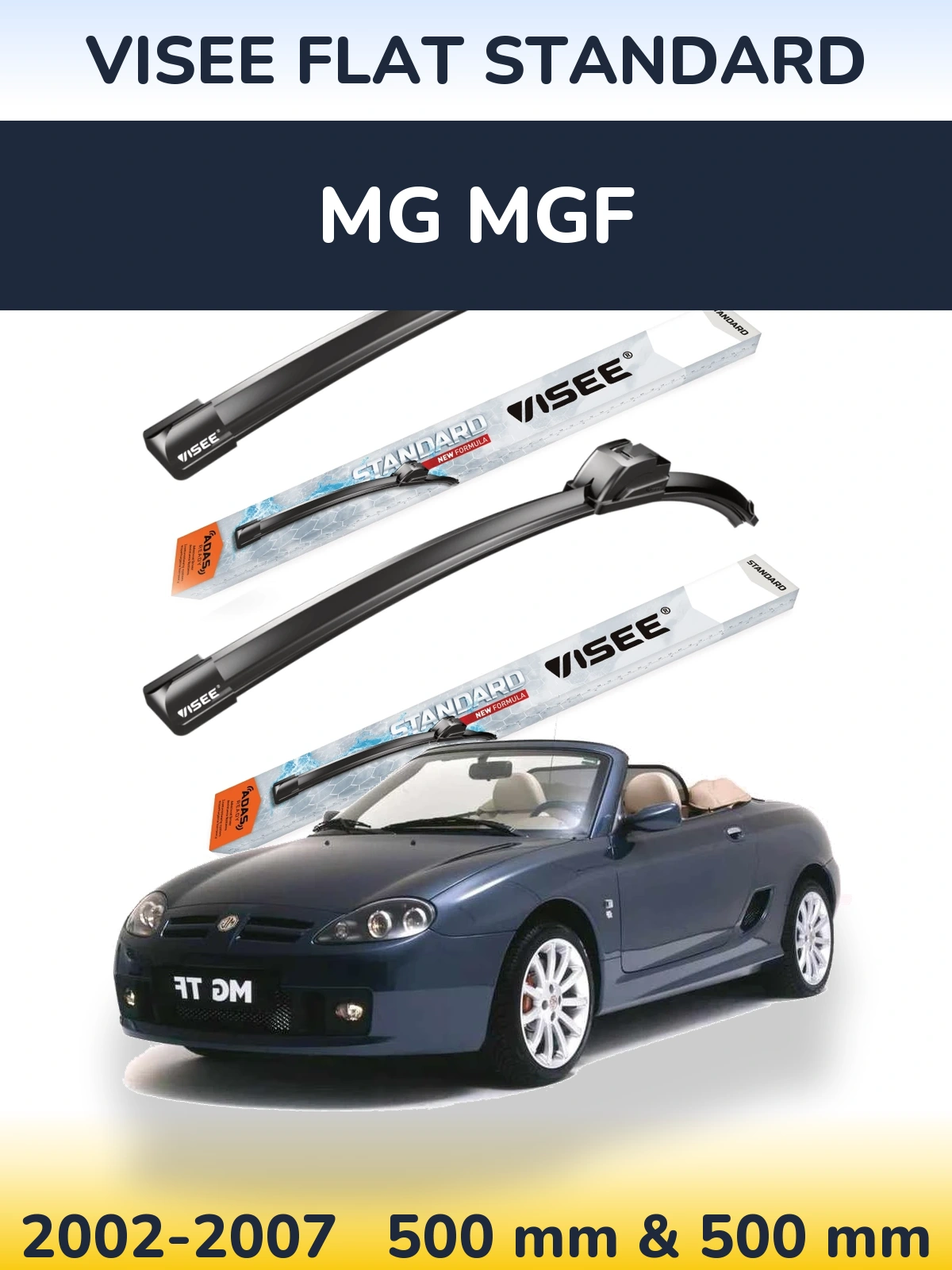 Комплект передніх щіток VISEE FLAT STANDARD 500 & 500 мм для MG MGF 2002-2007