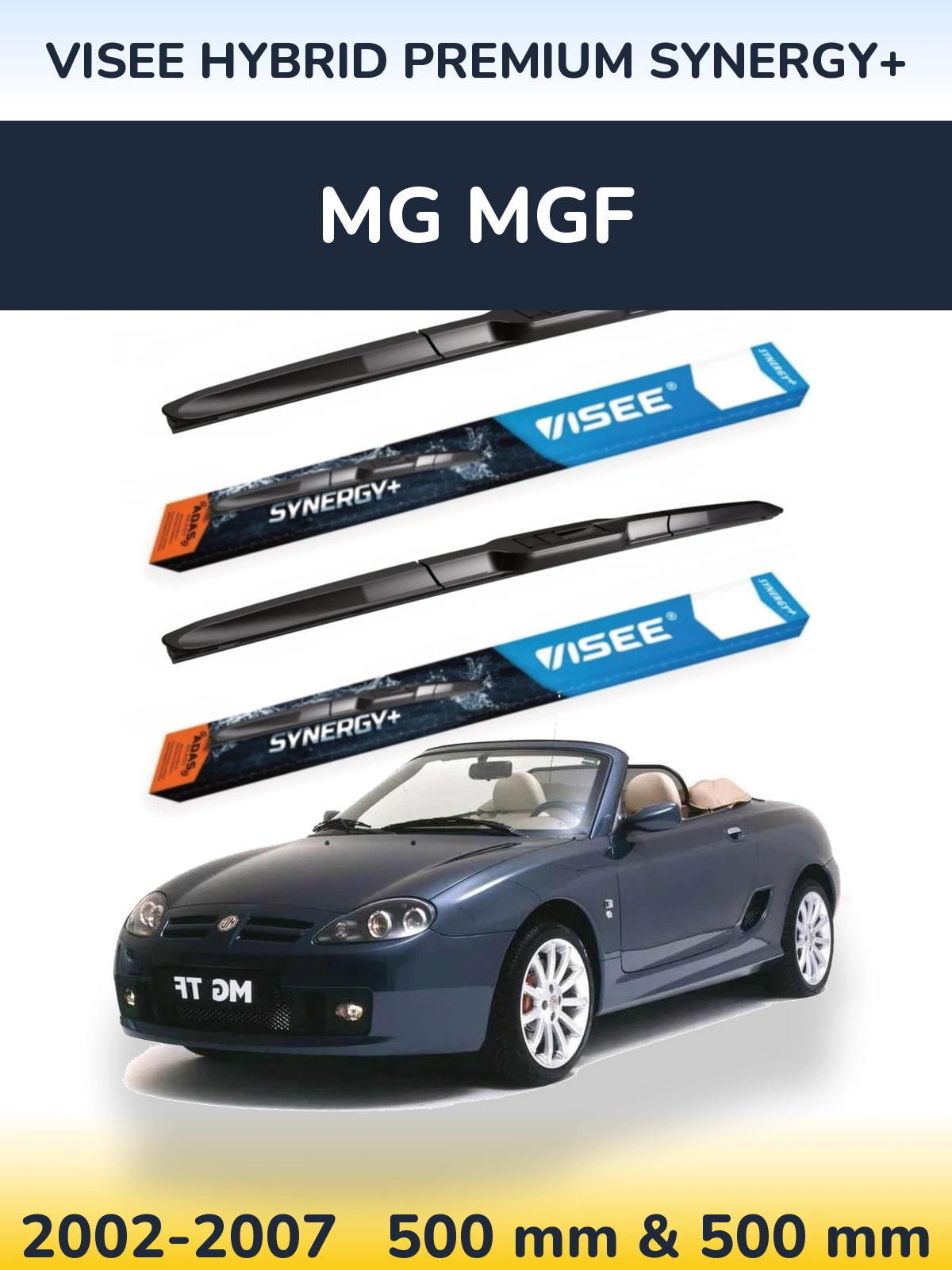 Front wiper blade set VISEE HYBRID PREMIUM SYNERGY+ 500 & 500 мм for MG MGF 2002-2007