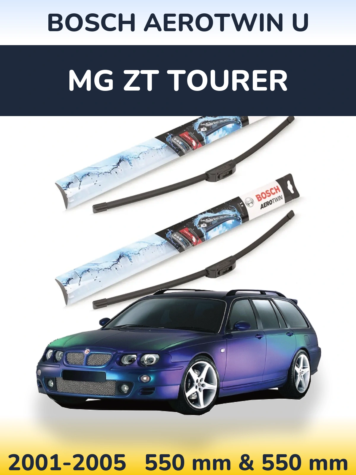 Комплект передних дворников BOSCH AeroTwin U 550 & 550 мм для MG ZT Tourer 2001-2005