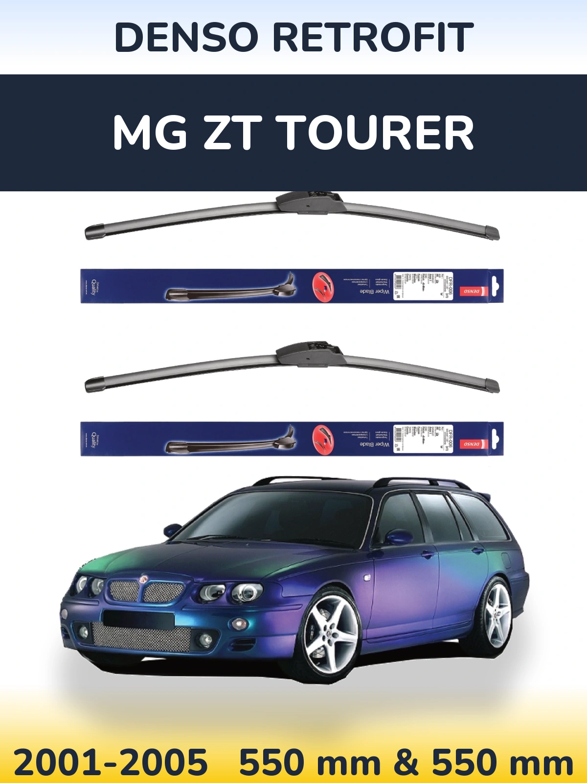Komplet przednich wycieraczek Denso Retrofit 550 & 550 mm do MG ZT Tourer 2001-2005