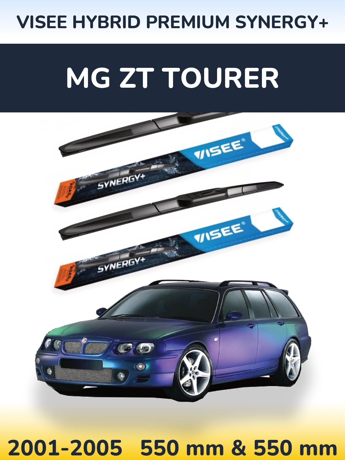 Front wiper blade set VISEE HYBRID PREMIUM SYNERGY+ 550 & 550 мм for MG ZT Tourer 2001-2005
