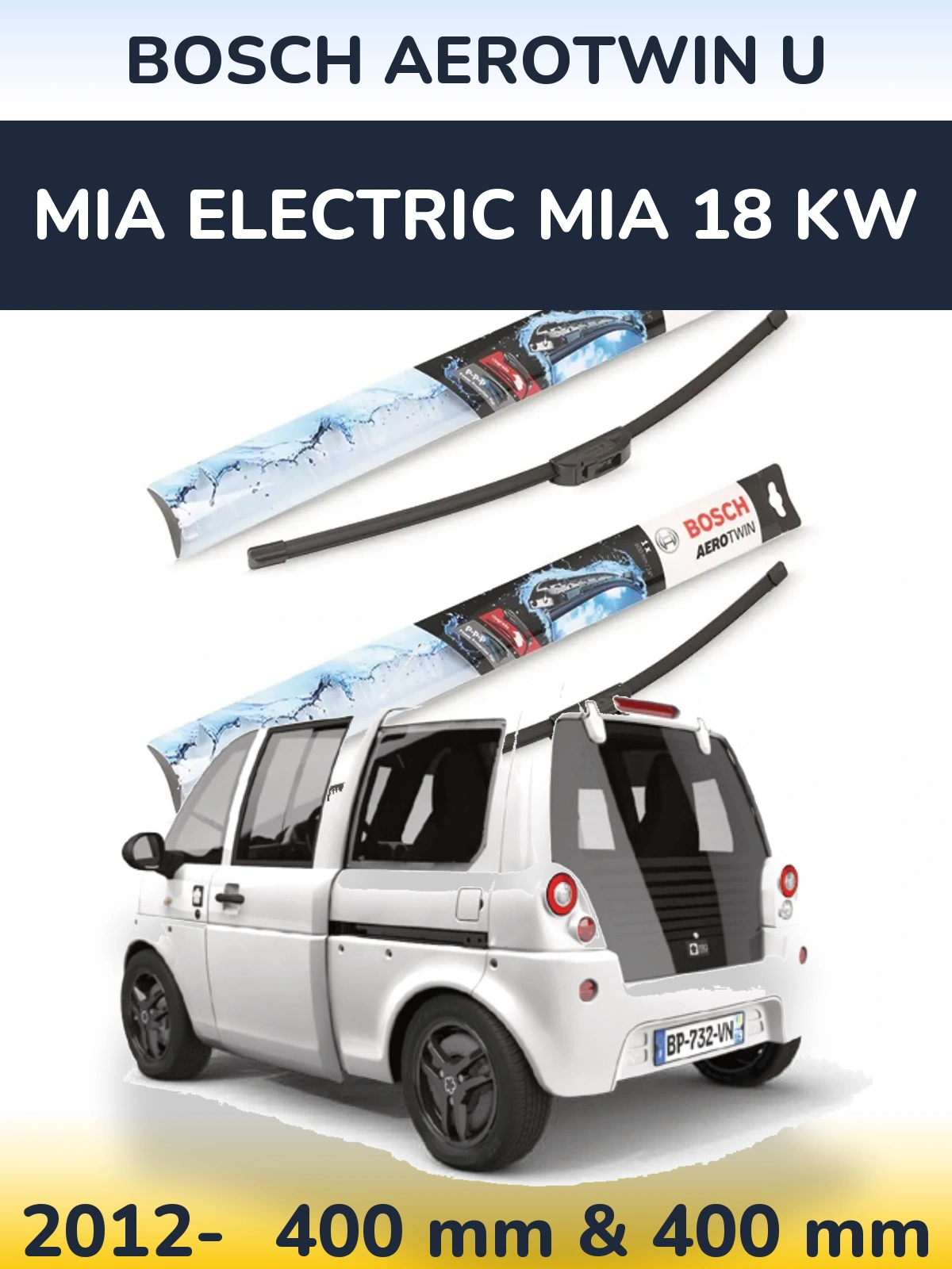 Komplet przednich wycieraczek BOSCH AeroTwin U 400 & 400 mm do MIA Electric mia 18 kw 2012-2026