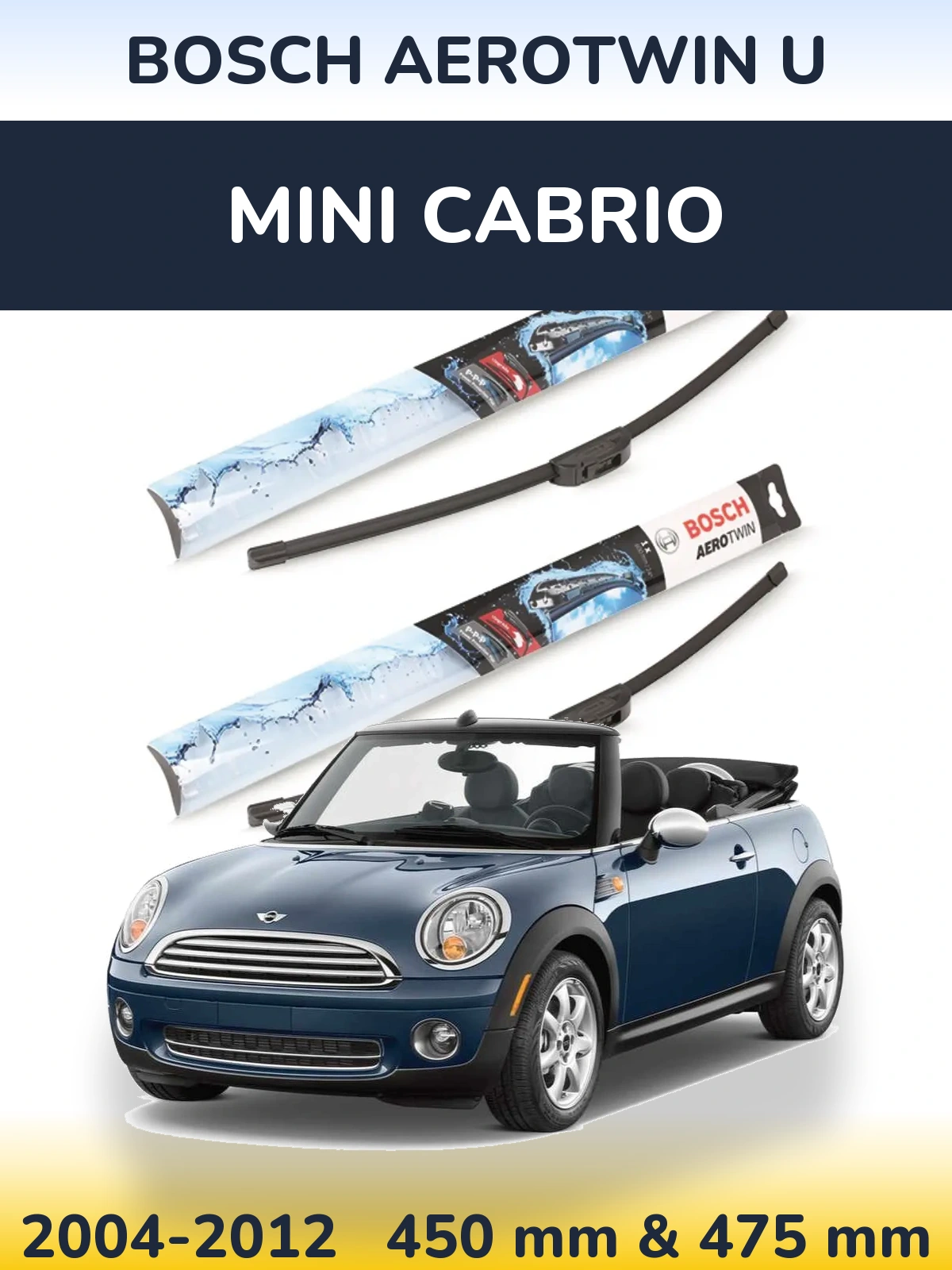 Front wiper blade set BOSCH AeroTwin U 450 & 475 mm for MINI Cabrio 2004-2012