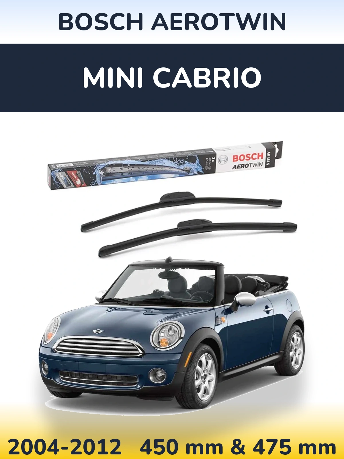 Комплект передних дворников BOSCH AeroTwin 450 & 475 мм для MINI Cabrio 2004-2012