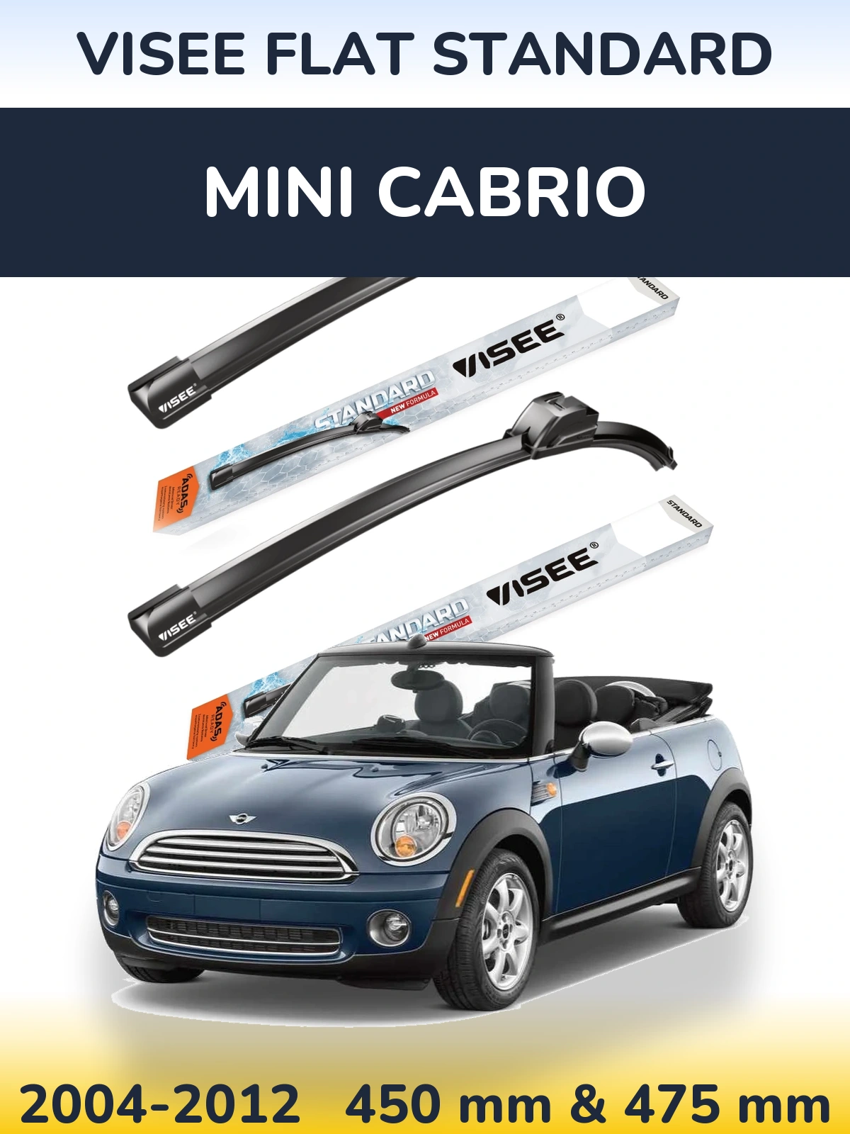 Komplet przednich wycieraczek VISEE FLAT STANDARD 450 & 475 mm do MINI Cabrio 2004-2012