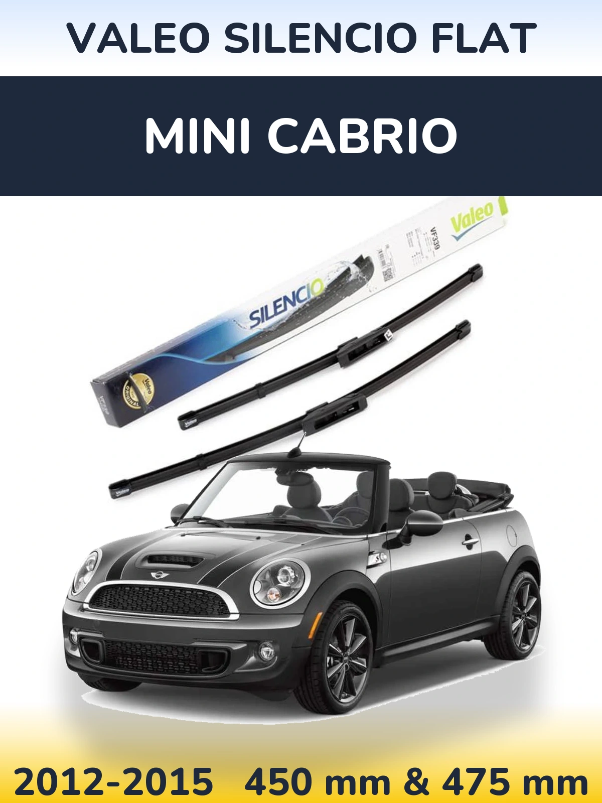 Front wiper blade set Valeo Silencio Flat 450 & 475 мм for MINI Cabrio 2012-2015