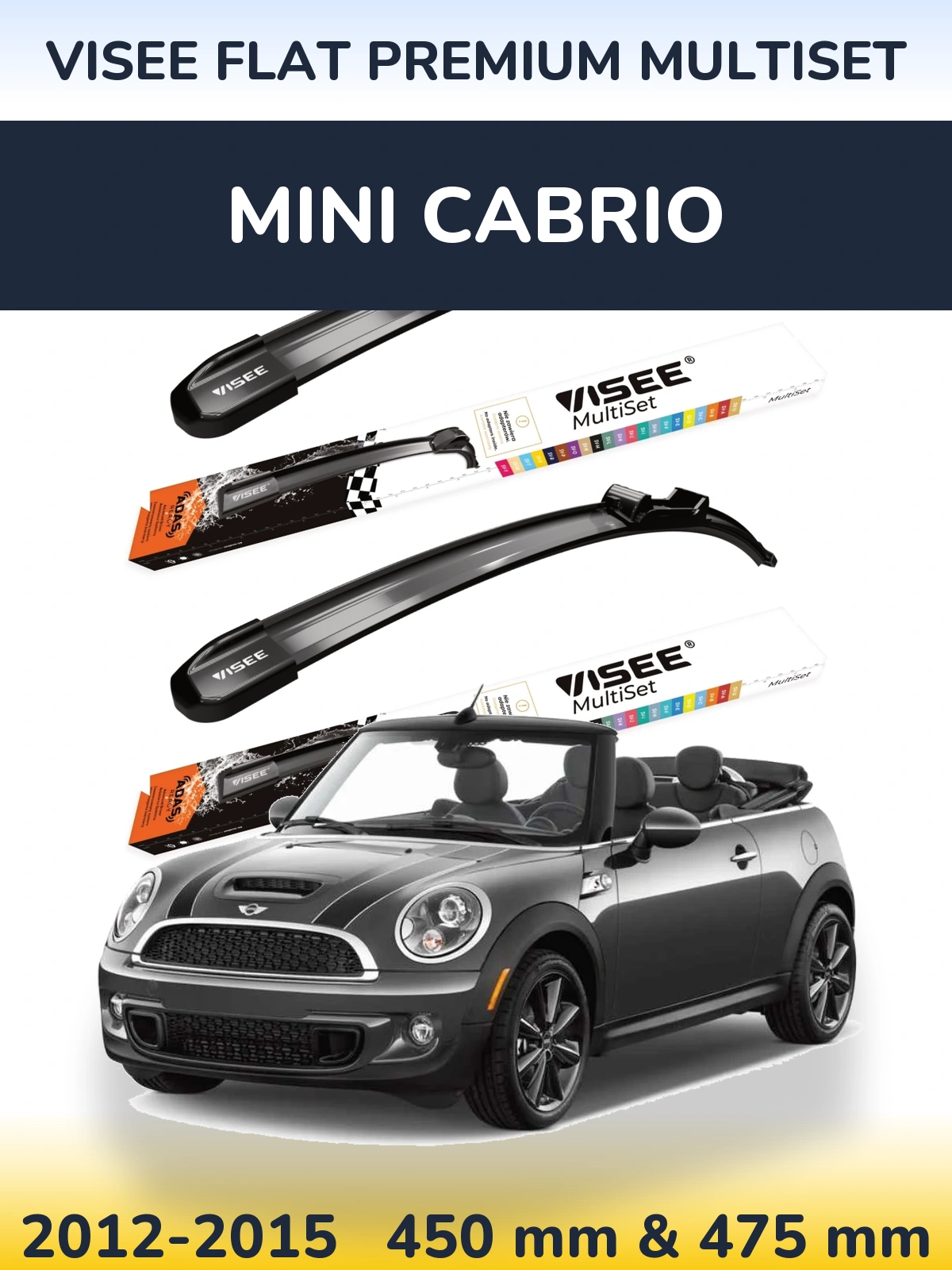 Komplet przednich wycieraczek VISEE FLAT PREMIUM MultiSet 450 & 475 mm do MINI Cabrio 2012-2015
