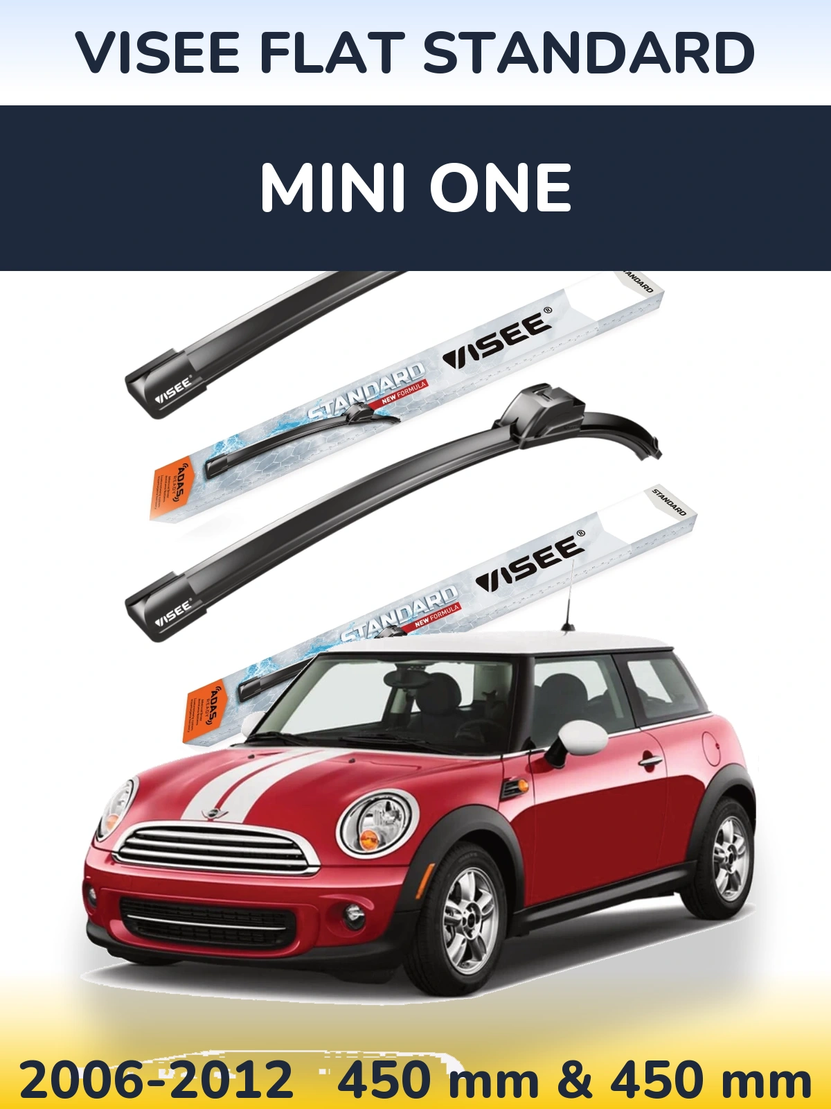 Front wiper blade set VISEE FLAT STANDARD 450 & 450 mm for MINI One 2006-2012