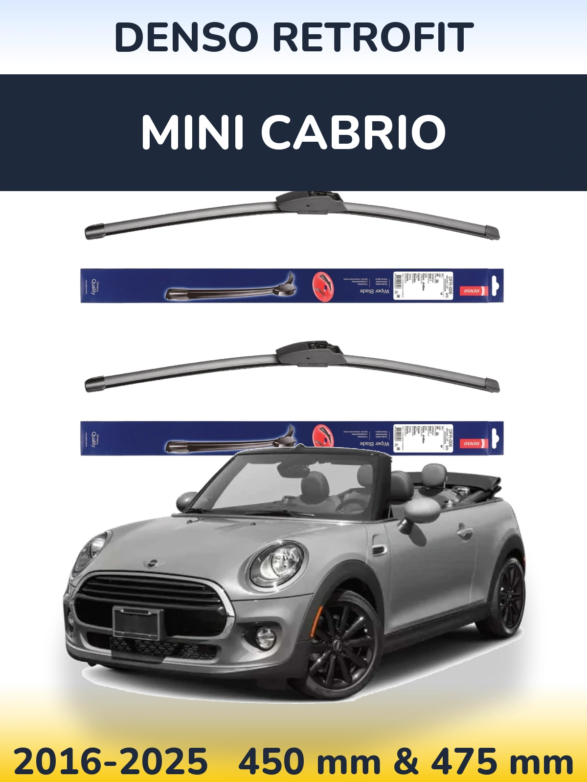 Komplet przednich wycieraczek Denso Retrofit 450 & 475 mm do MINI Cabrio 2016-2025