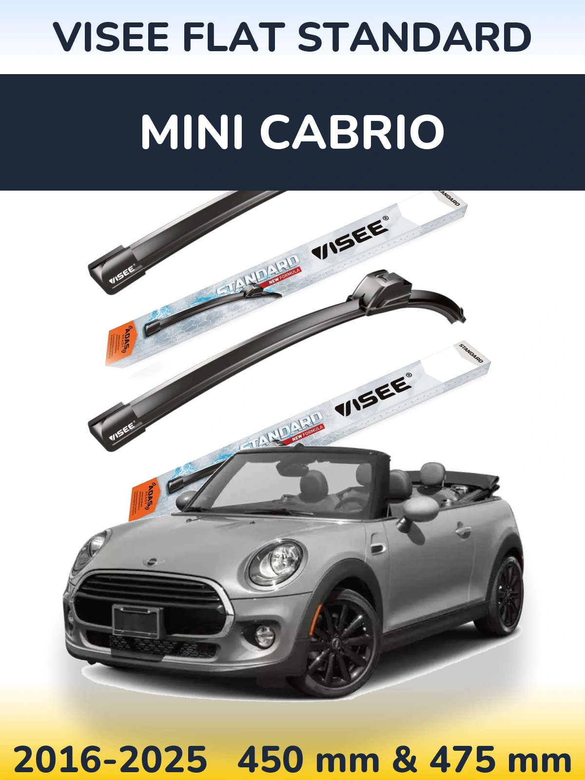 Komplet przednich wycieraczek VISEE FLAT STANDARD 450 & 475 mm do MINI Cabrio 2016-2025
