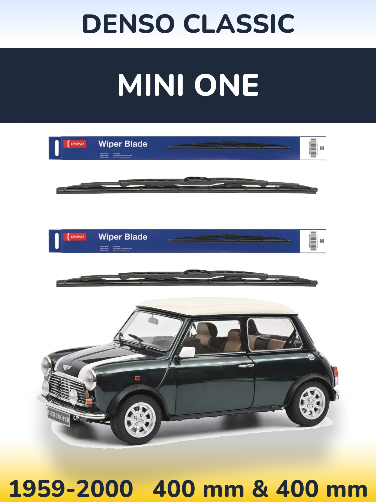 Front wiper blade set Denso Classic 400 & 400 mm for MINI One 1959-2000