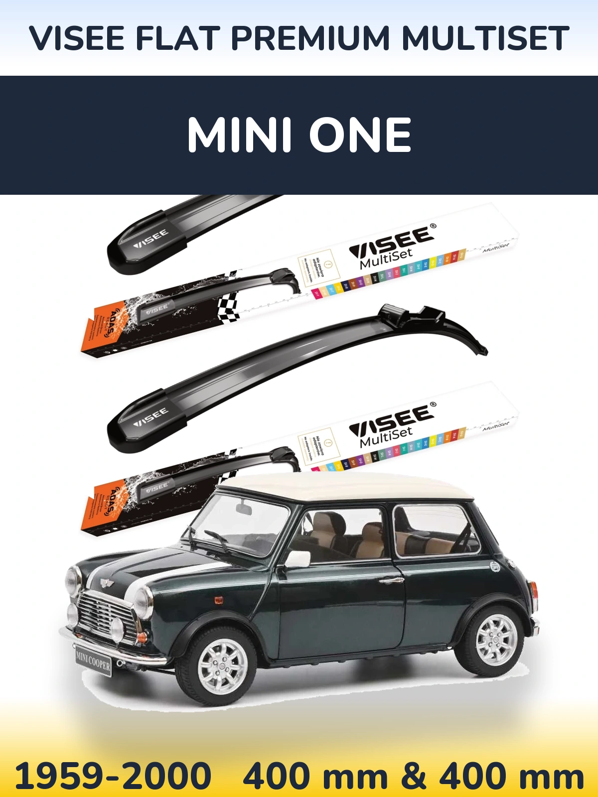 Front wiper blade set VISEE FLAT PREMIUM MultiSet 400 & 400 mm for MINI One 1959-2000