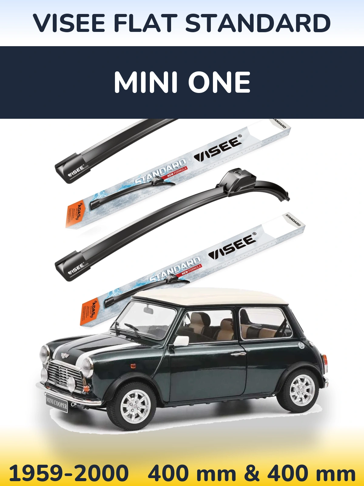 Front wiper blade set VISEE FLAT STANDARD 400 & 400 mm for MINI One 1959-2000