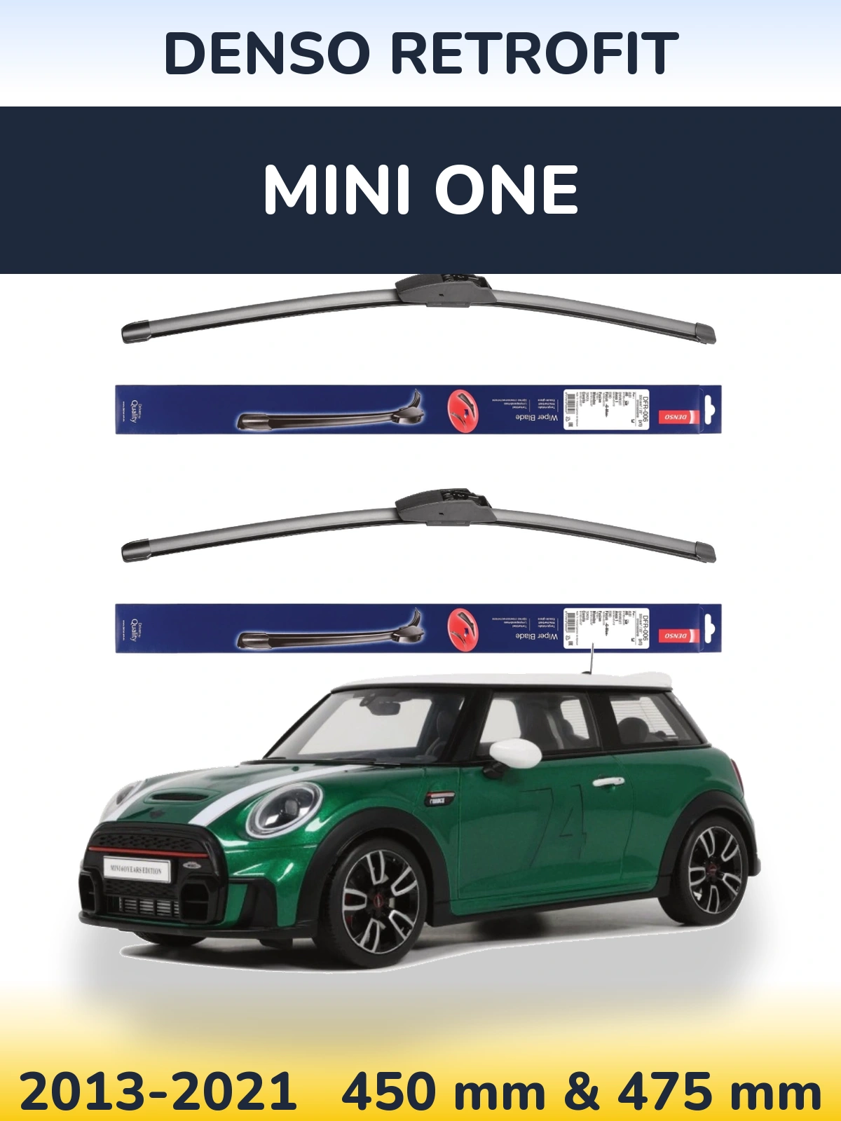 Front wiper blade set Denso Retrofit 450 & 475 mm for MINI One 2013-2021