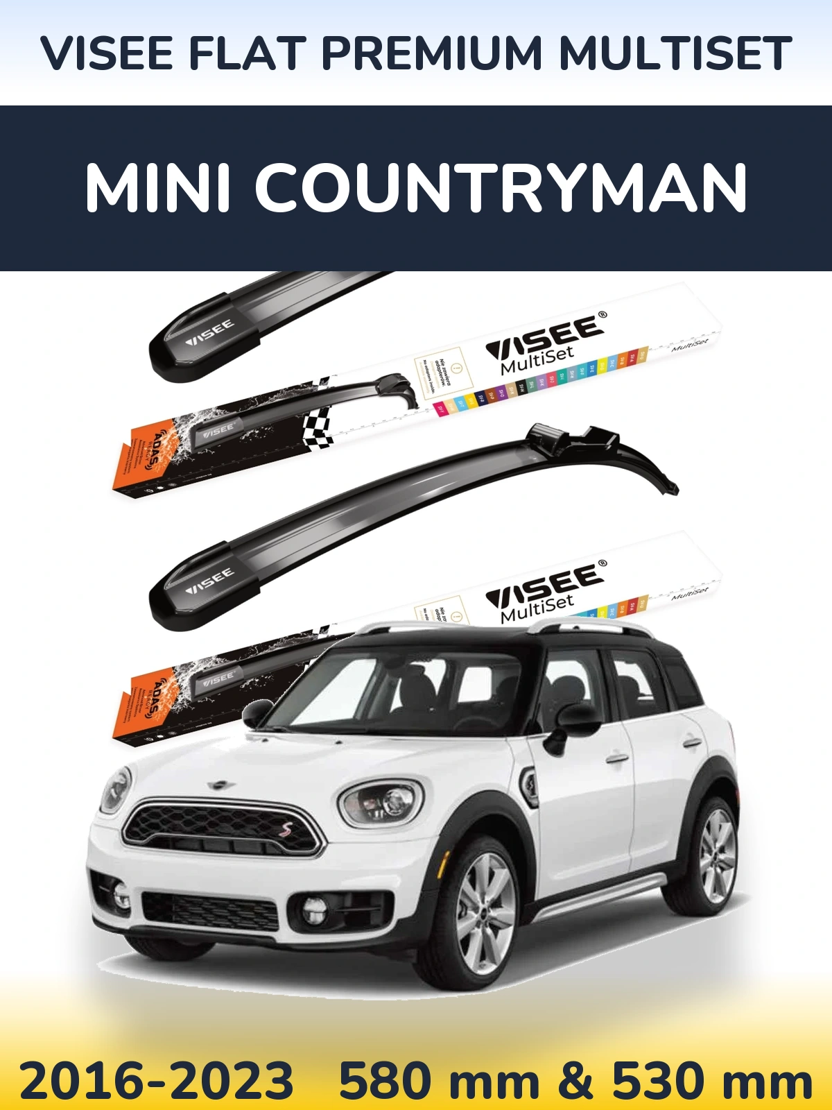 Комплект передніх щіток VISEE FLAT PREMIUM MultiSet 580 & 530 мм для MINI Countryman 2016-2023