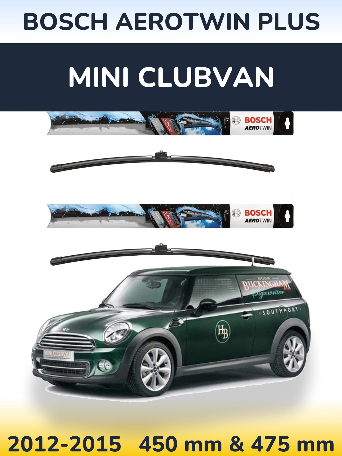 Front wiper blade set BOSCH AeroTwin Plus 450 & 475 мм for MINI Clubvan 2012-2015