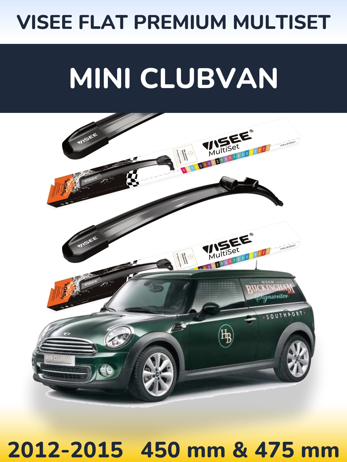 Front wiper blade set VISEE FLAT PREMIUM MultiSet 450 & 475 мм for MINI Clubvan 2012-2015