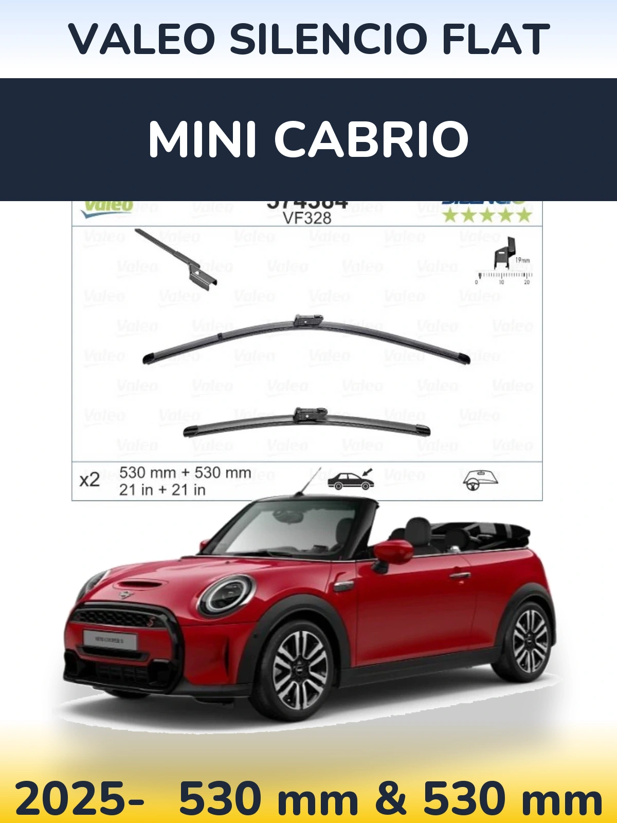 Комплект передних дворников Valeo Silencio Flat 530 & 520 мм для MINI Cabrio 2025-2026