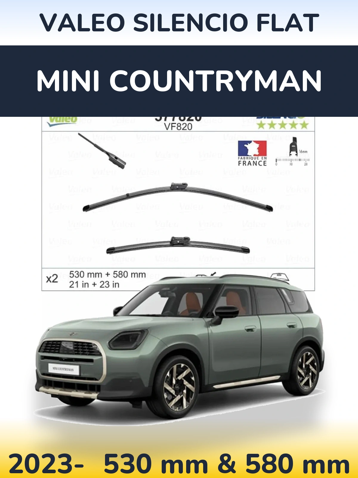 Komplet przednich wycieraczek Valeo Silencio Flat 530 & 580 mm do MINI Countryman 2023-2026