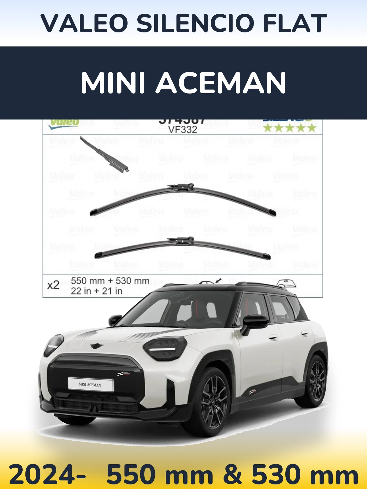 Komplet przednich wycieraczek Valeo Silencio Flat 550 & 530 mm do MINI Aceman 2024-2026
