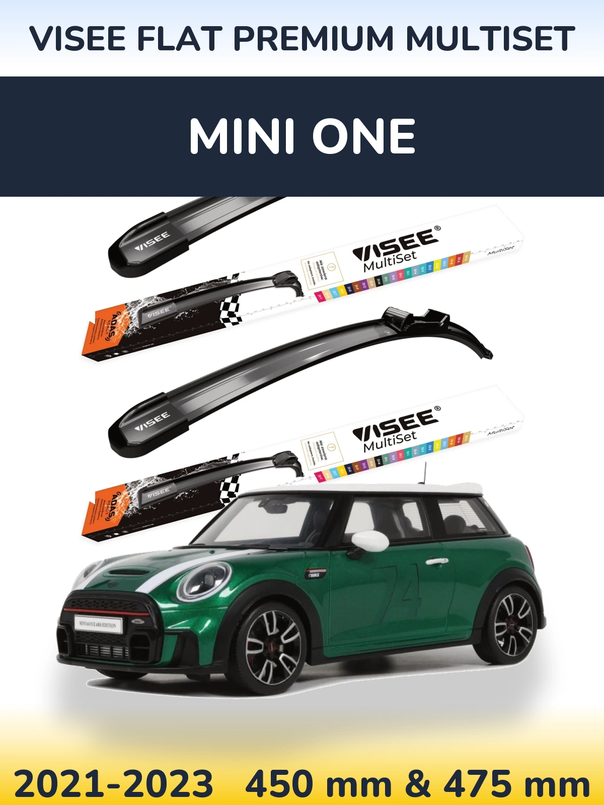 Комплект передних дворников VISEE FLAT PREMIUM MultiSet 450 & 475 мм для MINI One 2021-2023