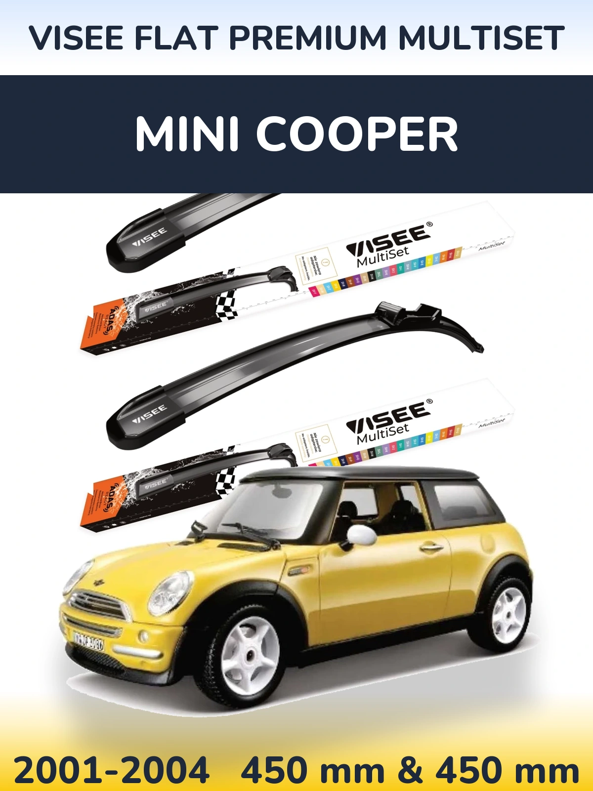 Komplet przednich wycieraczek VISEE FLAT PREMIUM MultiSet 450 & 450 mm do MINI Cooper 2001-2004