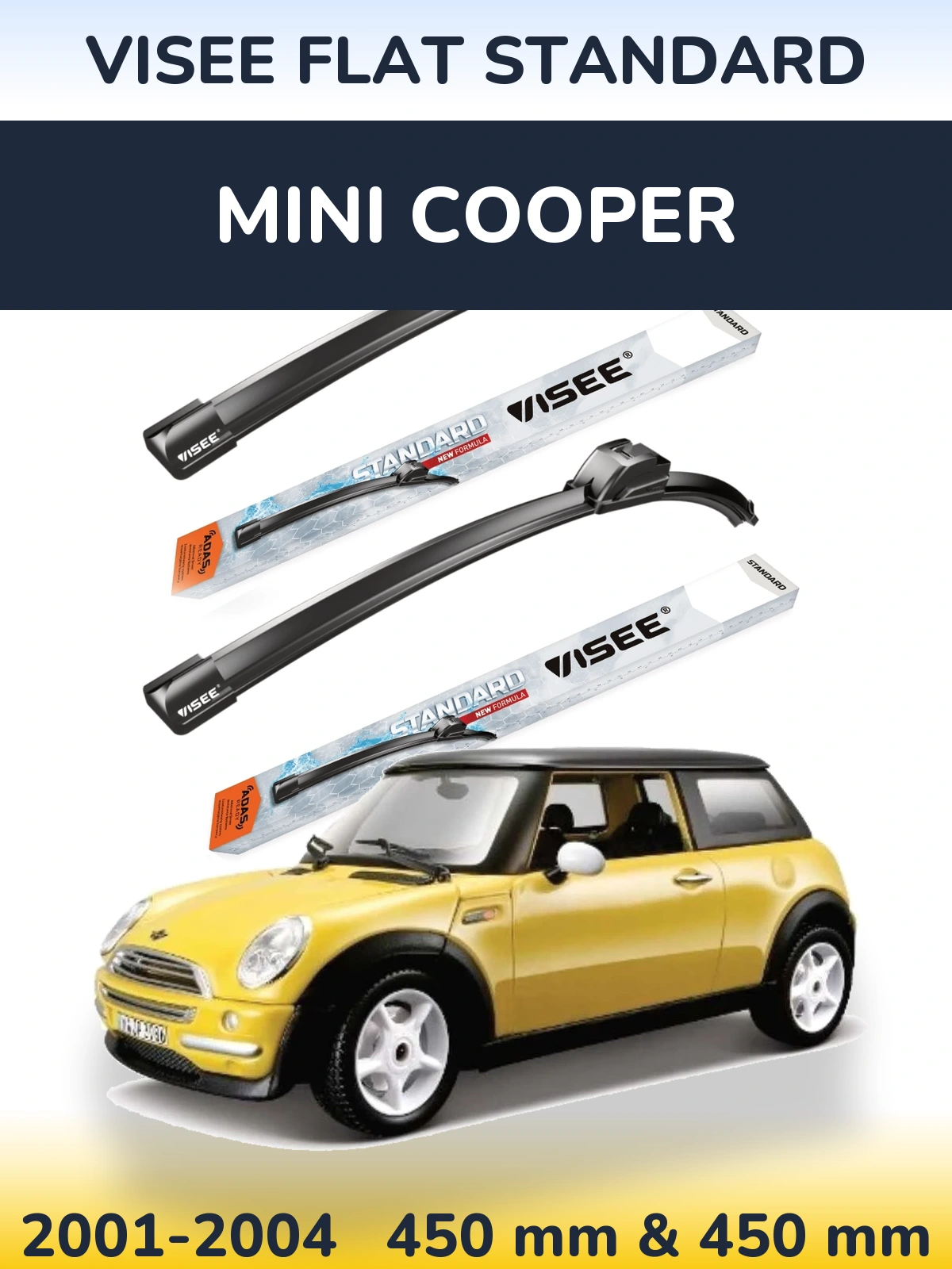 Front wiper blade set VISEE FLAT STANDARD 450 & 450 mm for MINI Cooper 2001-2004