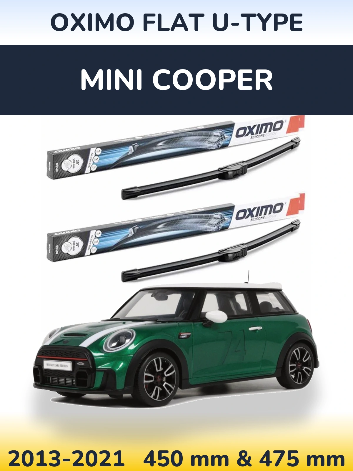 Komplet przednich wycieraczek Oximo Flat U-type 450 & 475 mm do MINI Cooper 2013-2021