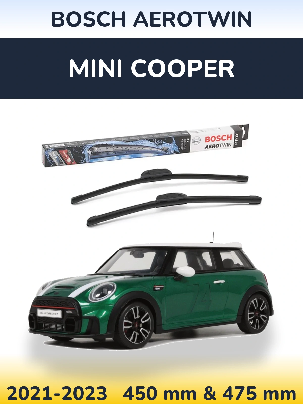 Komplet przednich wycieraczek BOSCH AeroTwin 450 & 475 mm do MINI Cooper 2021-2023