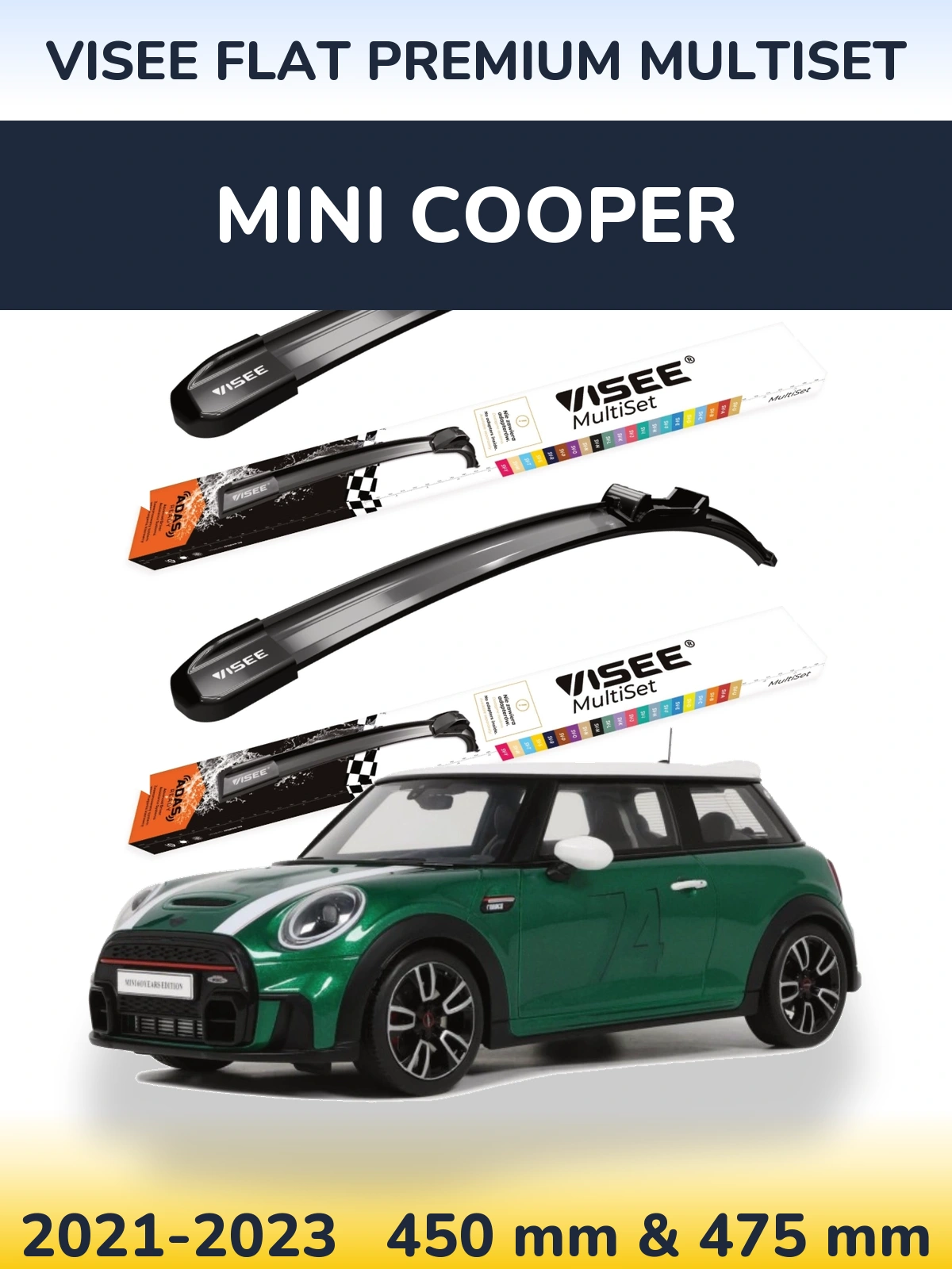 Komplet przednich wycieraczek VISEE FLAT PREMIUM MultiSet 450 & 475 mm do MINI Cooper 2021-2023