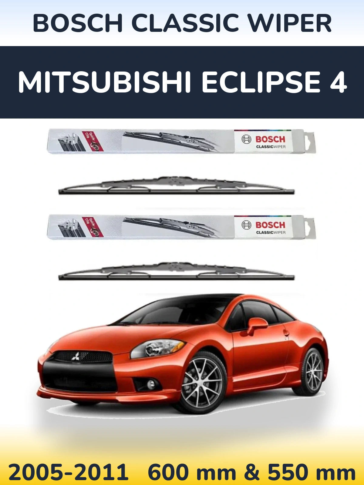 Front wiper blade set BOSCH Classic Wiper 600 & 550 mm for Mitsubishi Eclipse 4 2005-2011