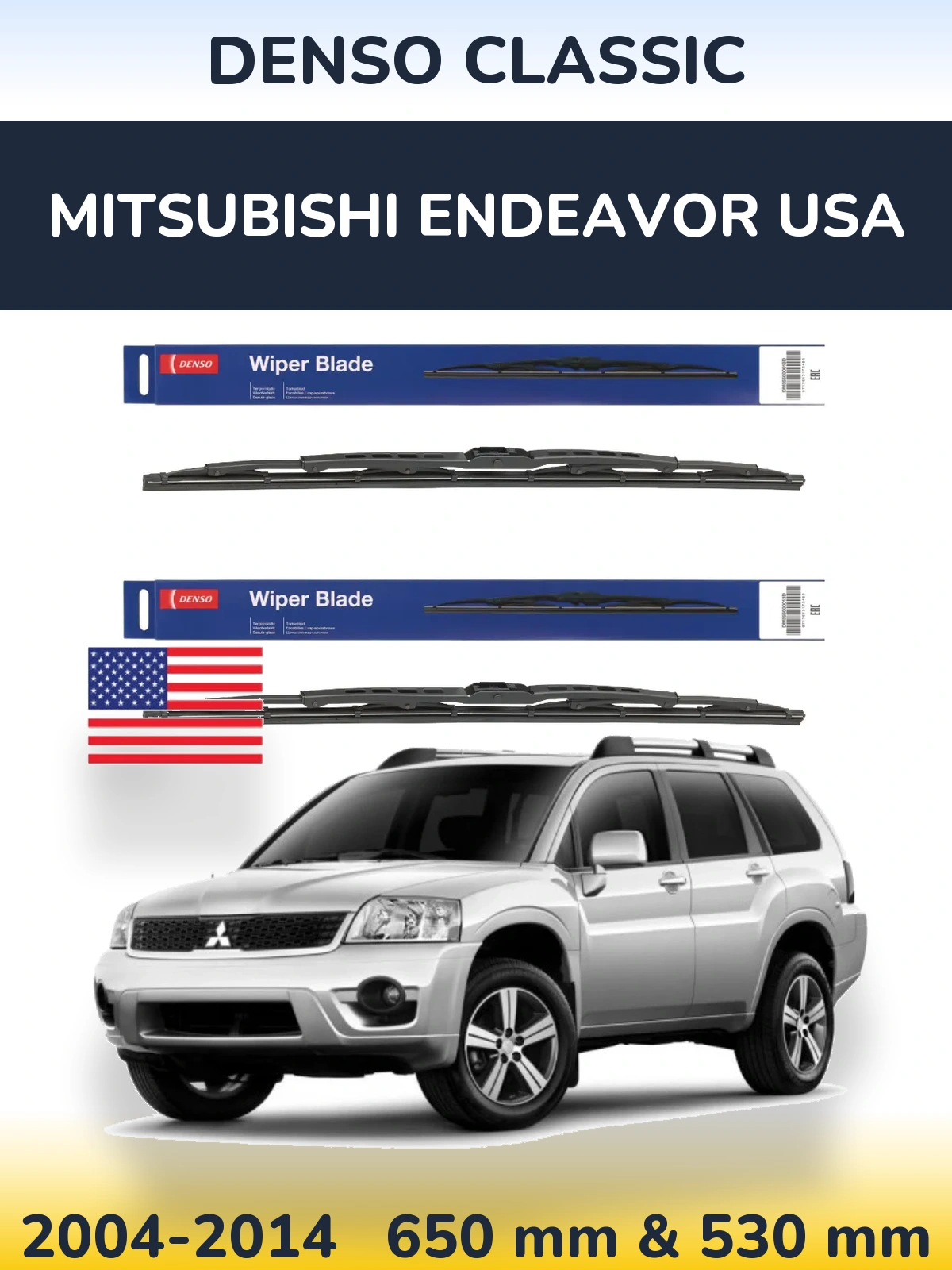 Front wiper blade set Denso Classic 650 & 530 mm for Mitsubishi Endeavor USA 2004-2014