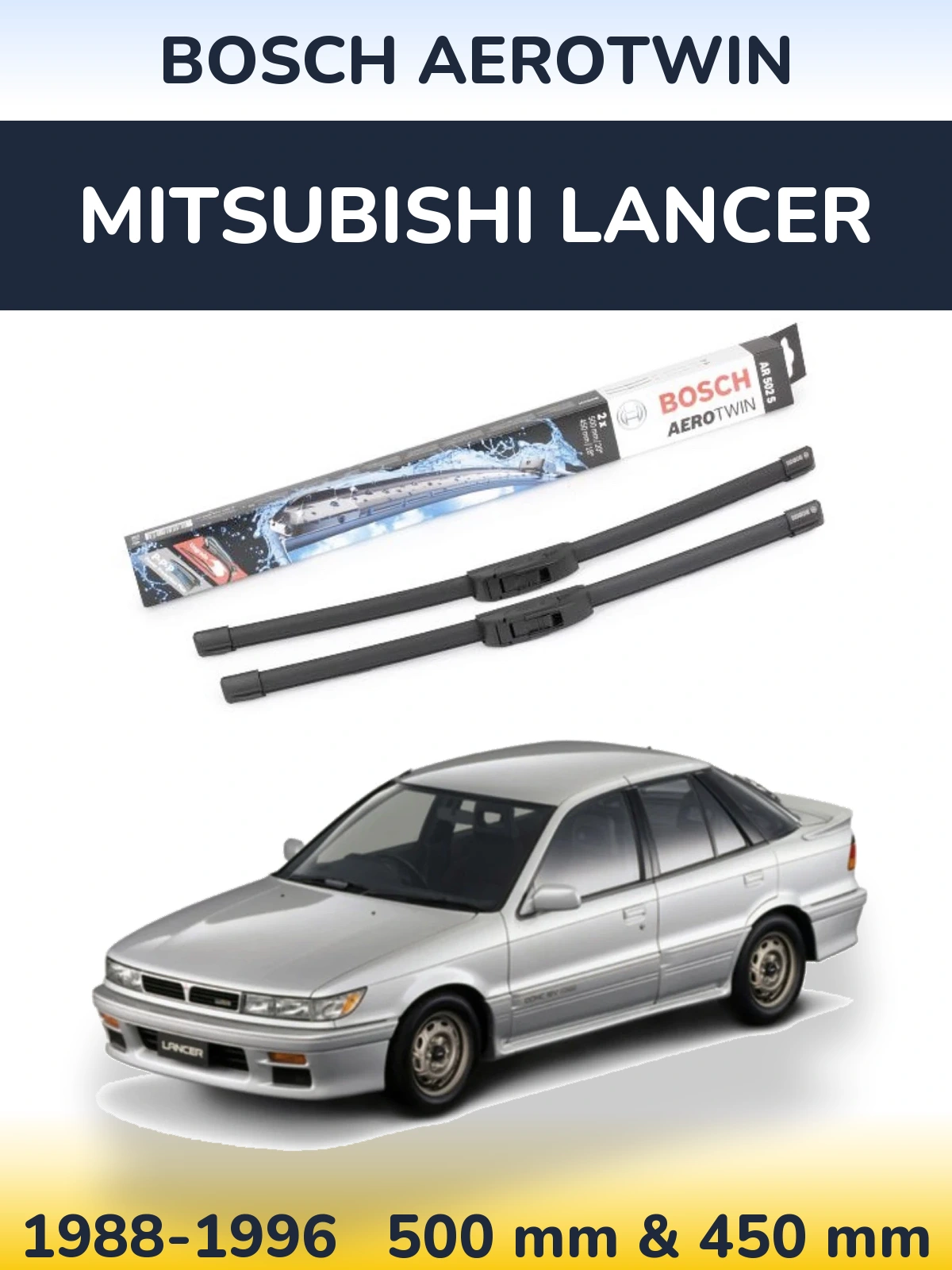 Front wiper blade set BOSCH AeroTwin 500 & 450 mm for Mitsubishi Lancer 1988-1996
