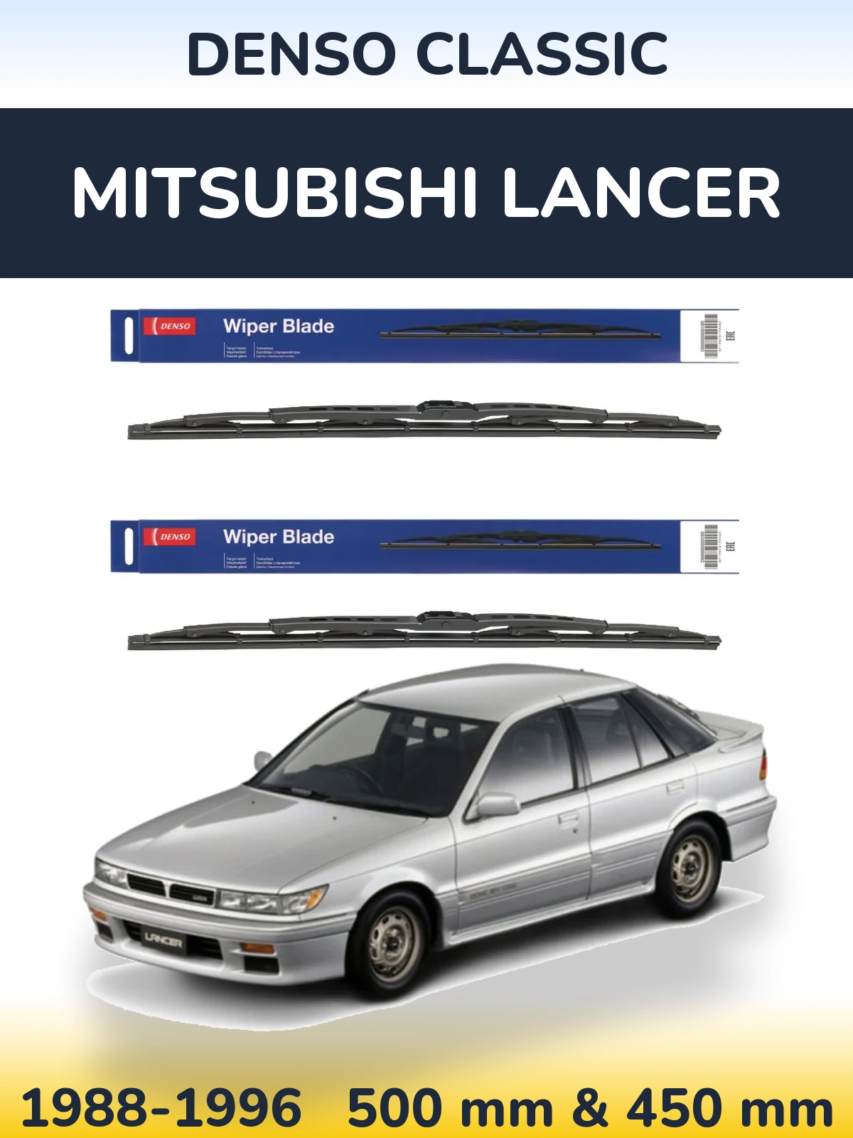 Front wiper blade set Denso Classic 500 & 450 mm for Mitsubishi Lancer 1988-1996
