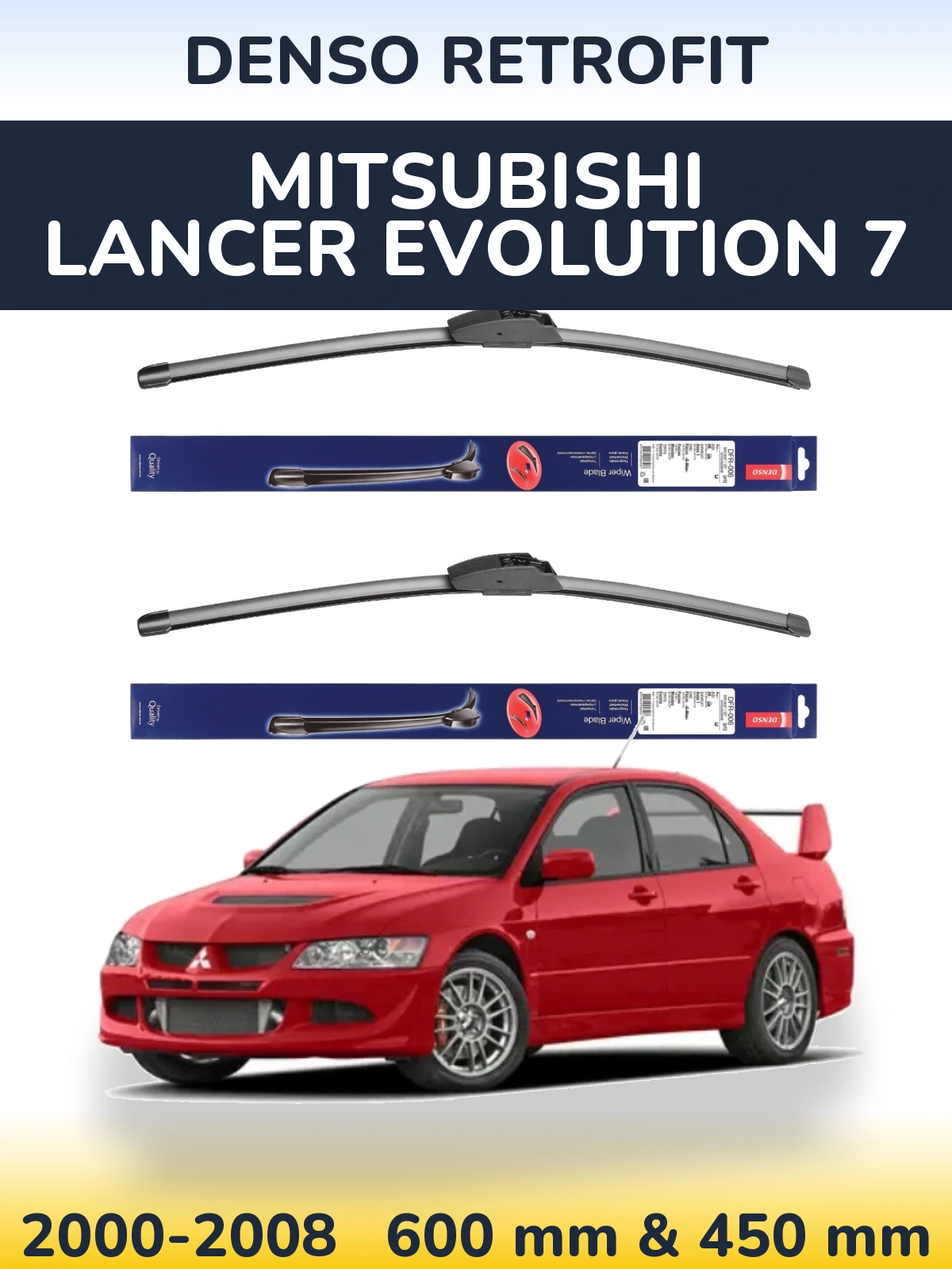 Komplet przednich wycieraczek Denso Retrofit 600 & 450 mm do Mitsubishi Lancer Evolution 7 2000-2008