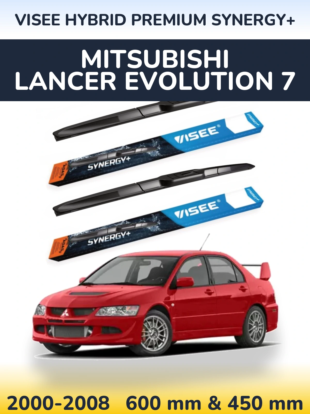 Front wiper blade set VISEE HYBRID PREMIUM SYNERGY+ 600 & 450 mm for Mitsubishi Lancer Evolution 7 2000-2008